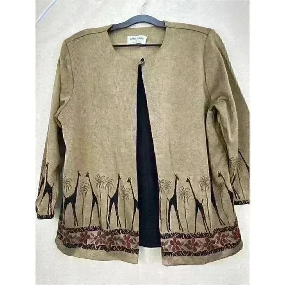 VTG Alfred Dunner Blazer 1 Button Art To Wear Giraffes Made In Usa Size L TC1 - Picture 1 of 6